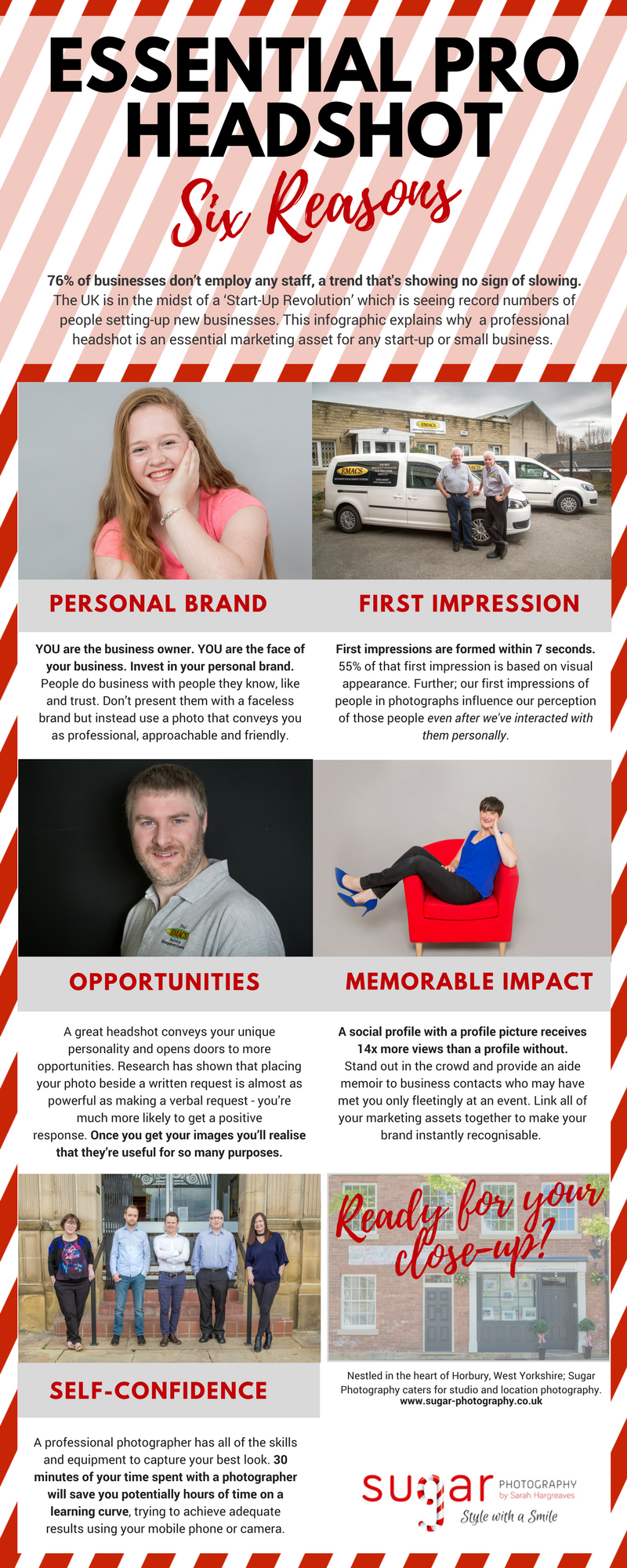 Infographic featuring six reasons why every self-employed person should have professional headshots taken