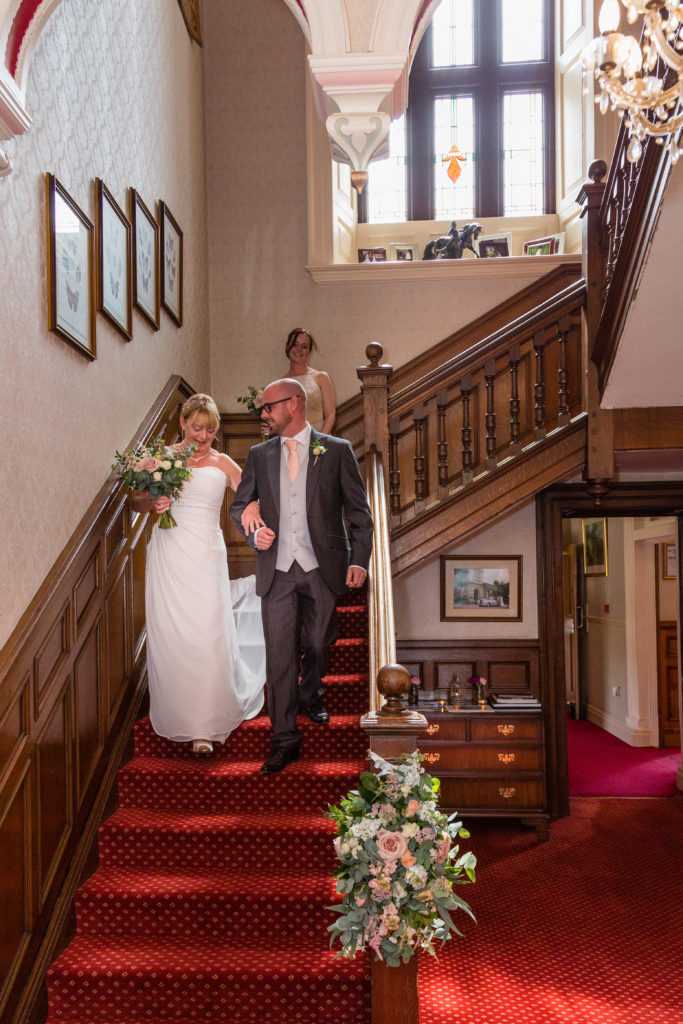 Bagden Hall Hotel Grand Staircase wedding party